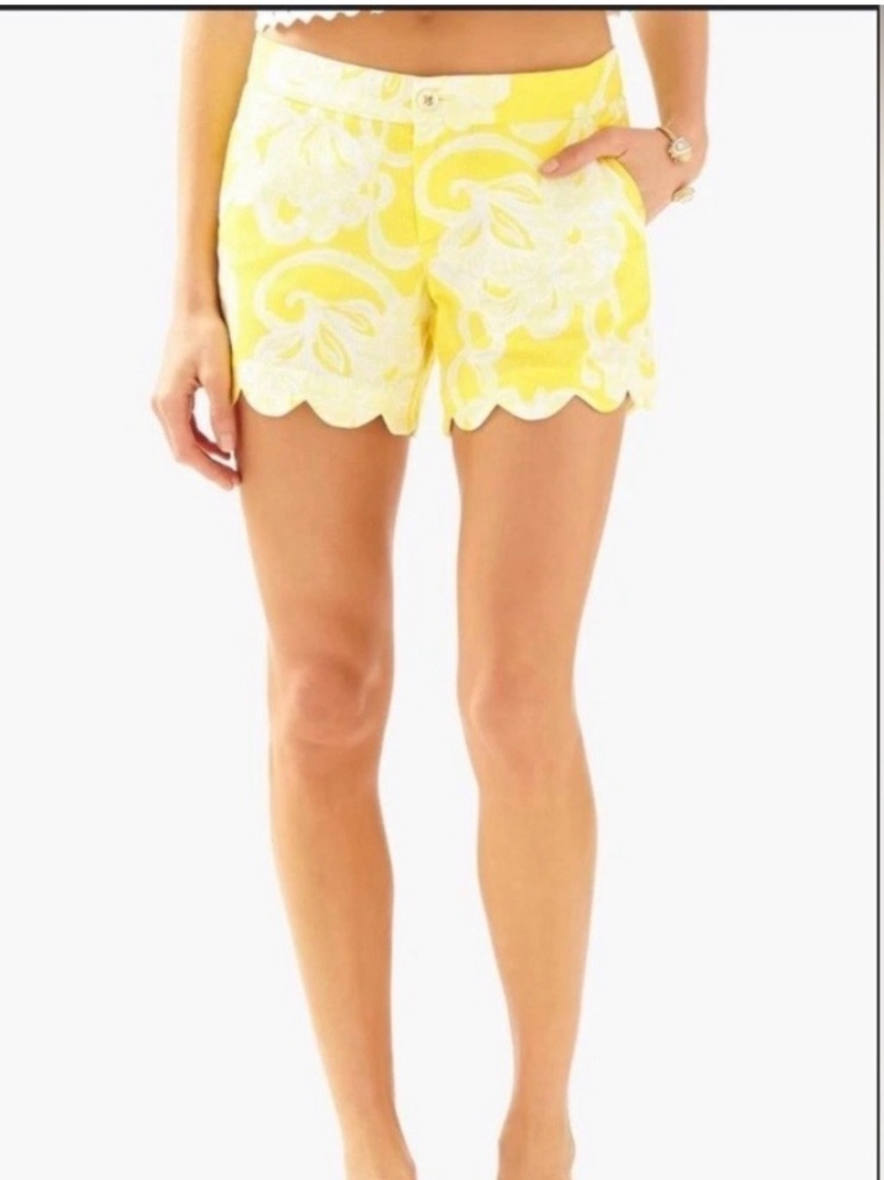 Lilly Pulitzer Yellow Floral Buttercup Scallop-Hem Women's Shorts Size 00